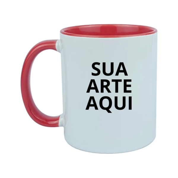 CANECA DE PORCELANA PERSONALIZADA COM ALÇA E INTERIOR COLORIDO 325ML